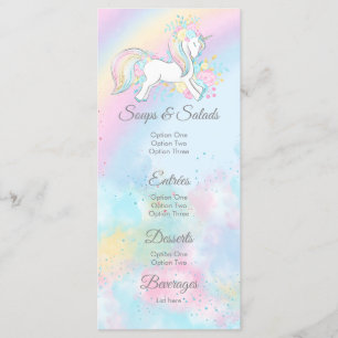 Menus de Baby shower Pastel Unicorn