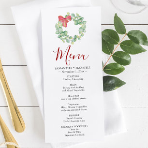 Menus de fête de Noël à couronne d'aquarelle