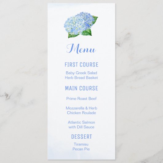 Menus de fleurs d'aquarelle bleu Hydrangea (Devant)