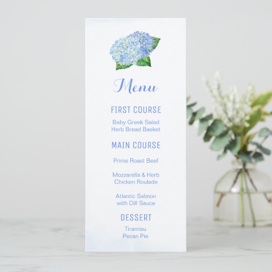 Menus de fleurs d'aquarelle bleu Hydrangea (Debout devant)