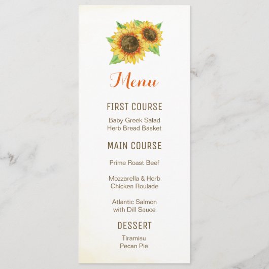 Menus de fleurs d'aquarelle des tournesols (Devant)