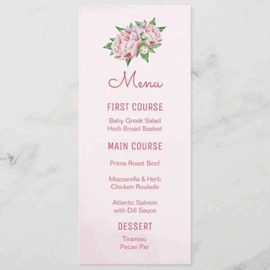 Menus de fleurs d'aquarelle Pink Peonies (Devant)