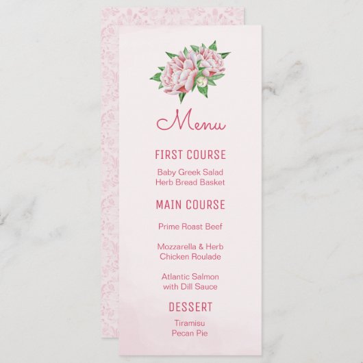 Menus de fleurs d'aquarelle Pink Peonies (Devant / Derrière)