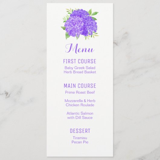 Menus de fleurs d'aquarelle pourpre Hydrangea Bouq (Devant)