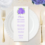 Menus de fleurs d'aquarelle pourpre Hydrangea Bouq<br><div class="desc">Ces cartes de menu mariages sont ornées de fleurs d'hydrangée violette. Vous pouvez modifier les styles et les couleurs du texte en cliquant sur le bouton "Personnaliser". Produits correspondants disponibles.</div>
