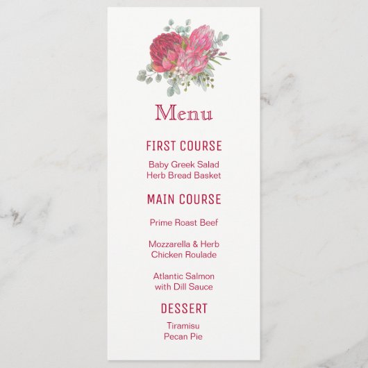 Menus de fleurs d'aquarelle Protea (Devant)