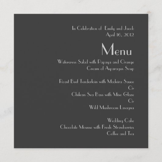 Menus de mariage à monogramme gris moderne (Devant)