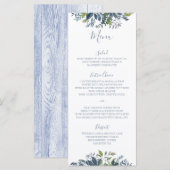 Menus de mariage à verdure peinte Bleu poussiéreux (Devant / Derrière)