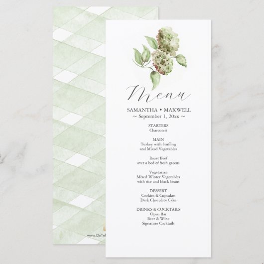 Menus de mariage aux hortensias (Devant / Derrière)
