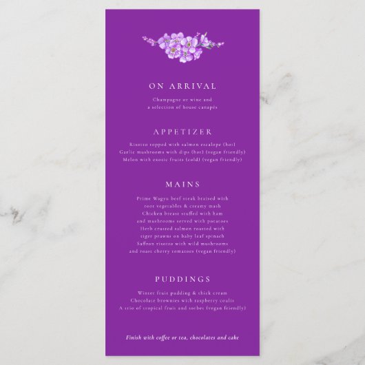 Menus de mariage blanc pourpre et pourpre pour ne (Dos)