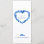 Menus de mariage bleu blanc cœur myosotis (Devant)