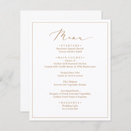 Menus de Mariage de script or rustique (Devant / Derrière)