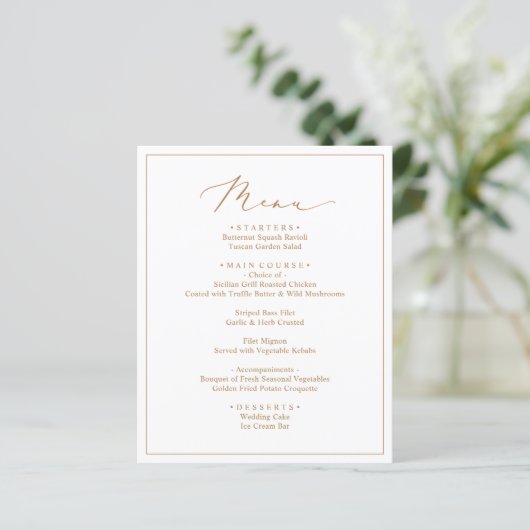 Menus de Mariage de script or rustique (Debout devant)