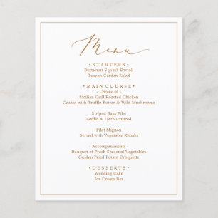 Menus de Mariage de script or rustique