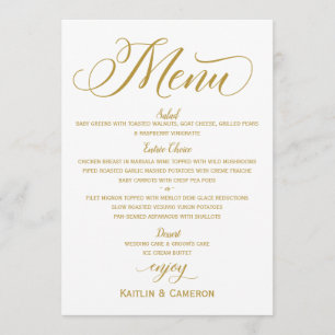 Menus de mariage élégant   Typographie Or Luxe