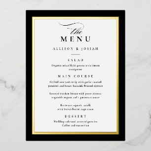 Menus de mariage élégants à feuille d'or noir