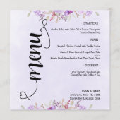Menus de Mariage floral violet chic (Devant)