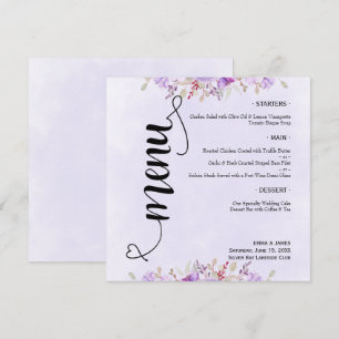 Menus de Mariage floral violet chic