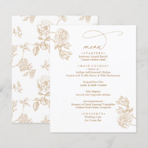 Menus de mariage floraux rustiques modernes en or