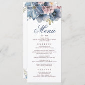 Menus de mariage modernes floraux bleu poussiéreux (Devant / Derrière)