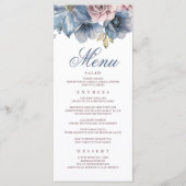 Menus de mariage modernes floraux bleu poussiéreux (Devant)