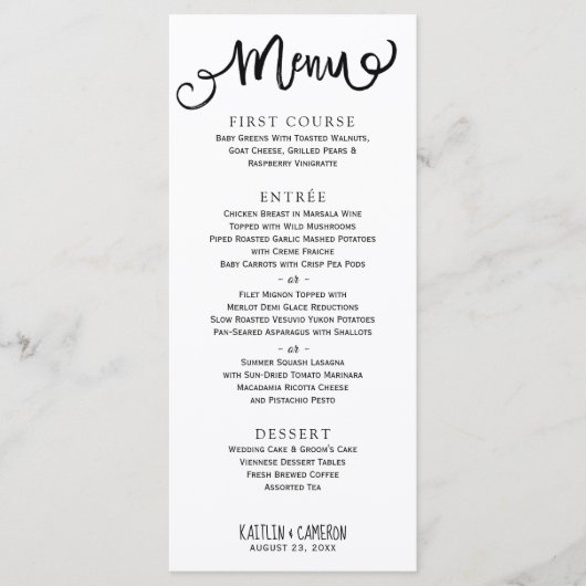 Menus de mariage modernes | Typographie rustique ( (Devant)