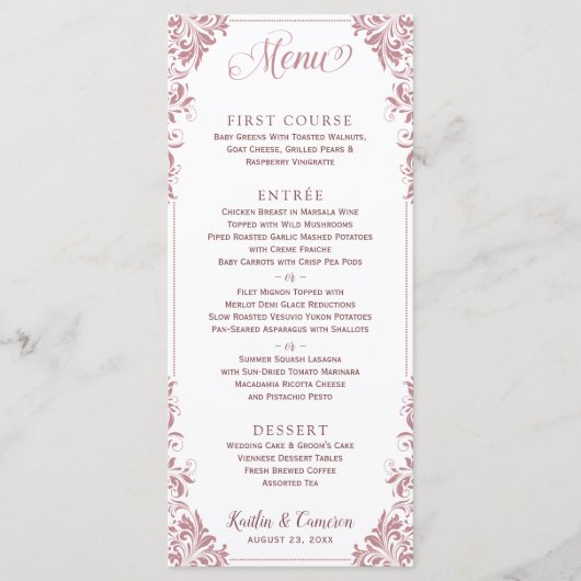 Menus de mariage ou d'événement élégant (Rose Dust (Devant)