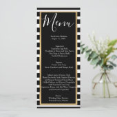 Menus de mariage rayés noir et blanc (Debout devant)