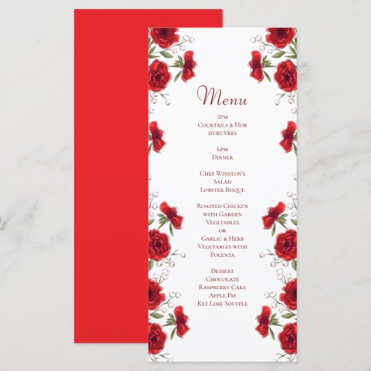 Menus de mariage romantiques à la rose rouge (Devant / Derrière)