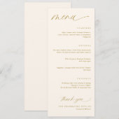 Menus de mariage romantiques crème et or (Devant / Derrière)