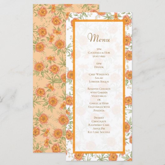Menus de mariage Rose Orange (Devant / Derrière)