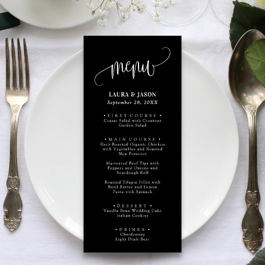 Menus de mariage rustiques à calligraphie simple