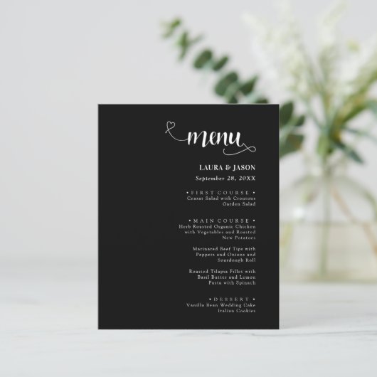 Menus de mariage rustiques avec calligraphie simpl (Debout devant)