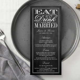 Menus de mariage sur tableau noir 'Manger, boire &