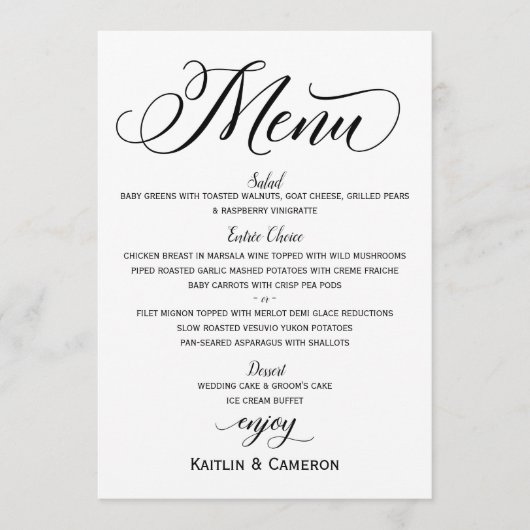 Menus de mariage | Typographie Moderne Luxueuse (N (Devant)