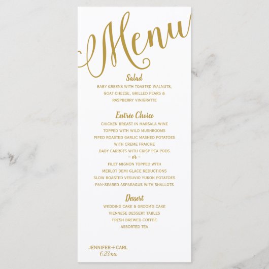 Menus de mariage | Typographie moderne (Or) (Devant)
