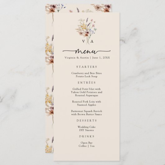 Menus de monogramme de Boho (Devant / Derrière)