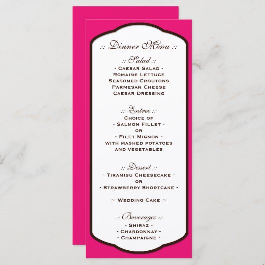 Menus de réception de mariage Brown et blanc Fuchs (Devant / Derrière)