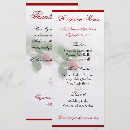 Menus de réception rose (Devant / Derrière)