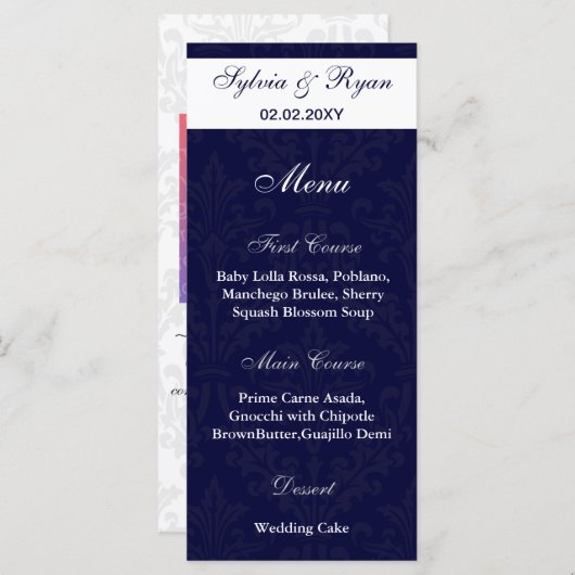 Menus du Mariage photo marine et blanc (Devant / Derrière)