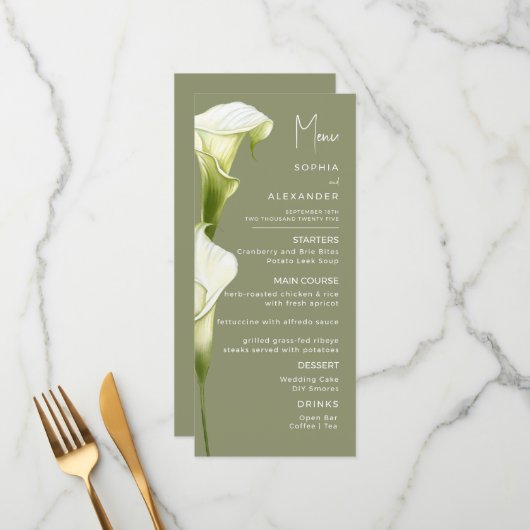 Menus for a modern wedding. (Devant/Arrière en situation)