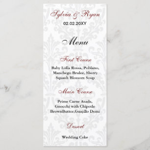 Menus mariage damassé