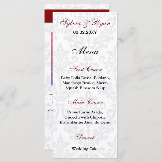 Menus mariage damassé (Devant / Derrière)