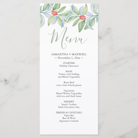 Menus Mariage de Noël aquarelle (Devant)