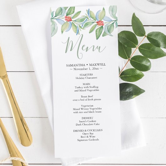Menus Mariage de Noël aquarelle