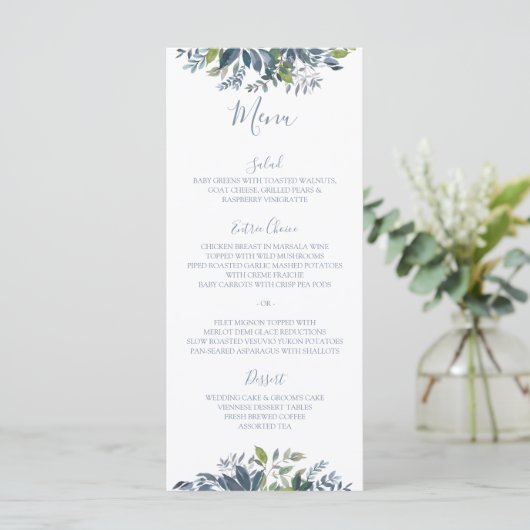 Menus Mariage de verdure peinte Dusty Bleu (Debout devant)