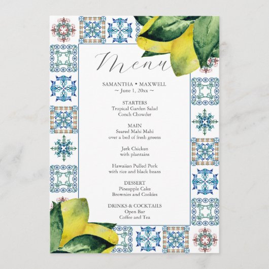Menus mariage Italien Amalfi Tile Thème (Devant)