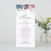 Menus Mariage moderne Dusty Blue et Mauve (Debout devant)