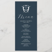 Menus mariage Simple Monogram Crest Blue (Devant)