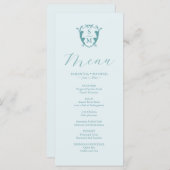 Menus mariage Simple Monogram Crest Blue (Devant / Derrière)